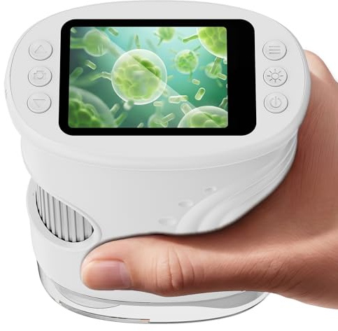 ASPOVEN Microscopio Digitale Bambini 1000X, Microscopio Portatile con Schermo IPS 2 Pollici, 8 LED Luce Regolabile, Foto e Video, Regalo di Compleanno per Bambini Ragazzi e Ragazze (Bianco)