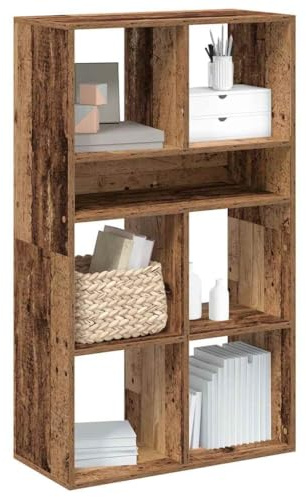 Kaloriko Bokhylla gammalt träutseende av trämaterial 66 x 31 x 112 cm, hylla med förvaringsutrymme och hylla för vardagsrum, sovrum, kontor som trapphylla och rumsavdelare med praktiskt fack