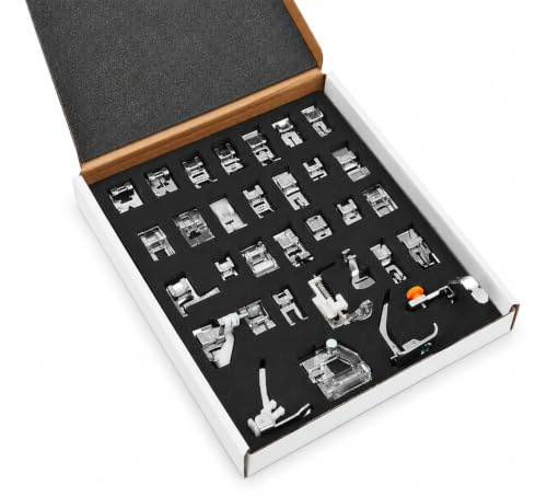 Set di 32 piedini per macchina da cucire Singer, Brother, Babylock, Janome, Elna, Toyota, New Home, Simplicity, Necchi, Kenmore e la maggior parte delle macchine da cucire ad attacco basso