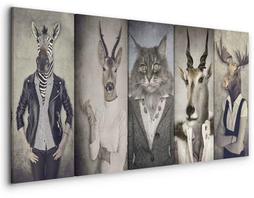 murando - Wandbilder Set XXL Arbeitstiere 225x90 cm 5 tlg Leinwandbild Leinwand Bilder Wand Deko Bilder Wohnzimmer Bild Schlafzimmer Leinwandbilder Wandbild Groß - Hirsch Katze Natur Tier g-B-0041-b-m