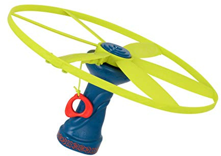 B. toys Disc-Oh Flyers Light-Up Flying Disc with String Launcher, Summer | 2-piece outdoor toy with light-up flying disc and ergonomic pull-string launcher handle for backyard or park play, 5+ Years