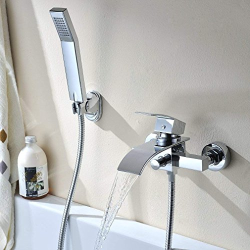 Rubinetto Vasca Bagno, Set Doccia Soffione, Rubinetto Doccia a Cascata Sistema Staffa a Muro e Doccetta Impostato per Vasca da Bagno