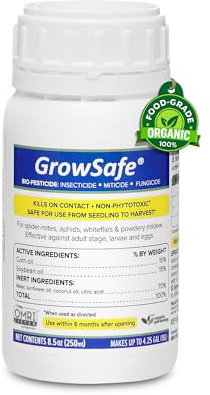 GrowSafe Bio-Pesticido: Insecticida 3 en 1 orgánico todo natural, miticida, fungicida. Control de plagas no tóxico y repelente para insectos de arañas y moho en polvo. No tóxico, concentrado
