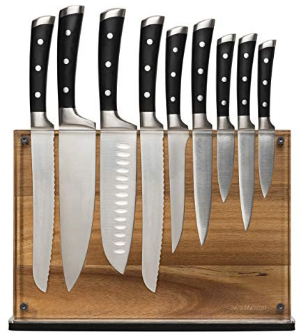 Elegante soporte magnético grande para cuchillos – Capacidad para más de 16 cuchillos | Bloque de cuchillos de madera de acacia sin cuchillos | Soporte magnético ancho para cuchillos de cocina |
