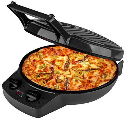 Courant Pizza Maker, 12 Inch Pizza Cooker and Calzone Maker, with Timer &Temperatures control, 1440 Watts Pizza Oven convert to Electric indoor Grill, Black
