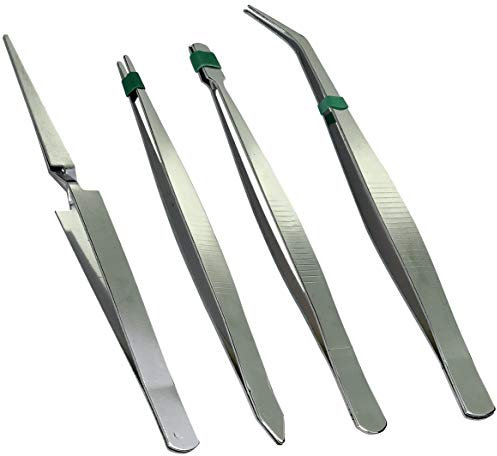 AERZETIX - C45868 - Lot de 4 Pincettes/Pinces de Modélisme/Précision Antistatique - de 112.50mm à 122.50mm - pour Activités Délicates - Entretien Électronique/Bijouterie/Horlogerie/Accessoire/Outils