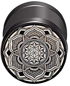 BlackAmazement 316L Edelstahl Fake Plug Ohrstecker Blume des Lebens Ornament 10mm schwarz rose gold blau regenbogen silber Herren Damen