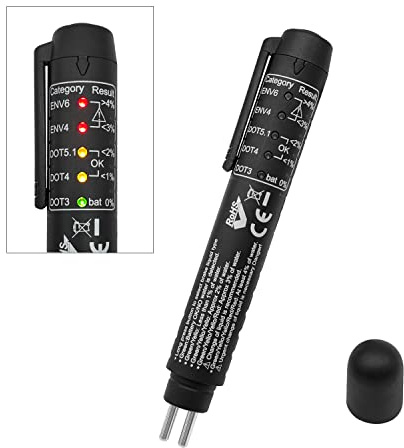 ZKTOOL New Upgraded Version Brake Fluid Tester Pen, Test DOT3 DOT4 DOT5.1 ENV6 ENV4,Brake Fluid Moisture Analyzer with 5 LED Indicators,Brake Fluid Liquid Tester Pen