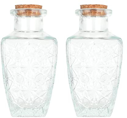 Magic Season Decorative Glass Bottle with Cork Stoppers (230 ml Diamond Cut Bottles / 2 Pcs)