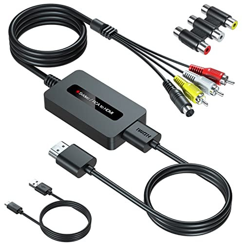 SUNNATCH RCA Svideo auf HDMI Konverter Kabel mit Svideo + RCA + HDMI Kabel, S-Video HDMI Adapter, RCA Composite CVBS AV auf HDMI Konverter, S-Video zu HDMI Konverter, RCA Composite AV zu HDMI Adapter