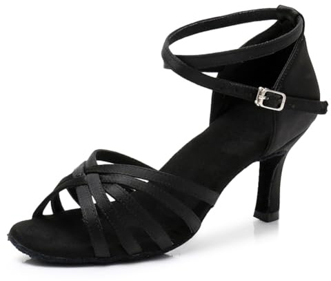 MSMAX Women Black Latin Dancing Shoes High Heel Character Ballroom Dance Shoe for Women 8 M US Women