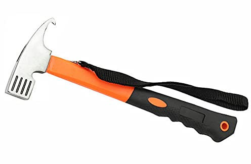 Camping Hammer Heavy Duty with Tent Stake Remover,12 high Carbon Steel Tent Hammer- Rubber Covered Handle Tent Mallet with Holding Strap