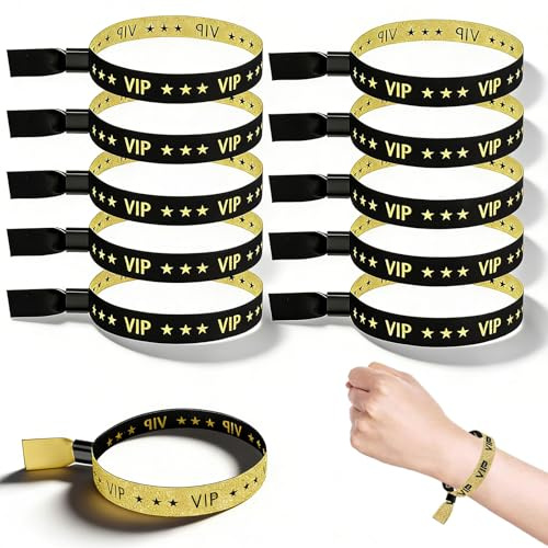 Floatdream 10 Pezzi Braccialetti in Tessuto VIP, Braccialetti per Festival Effetto Glitter VIP, Bracciale Ingresso Tessuto, Logo di Ingresso per Varie Attività