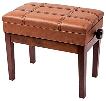 IBOWZ Klavierhocker Solo Keyboardhocker, höhenverstellbar, langlebige Keyboardbank mit massiver Hartholzstruktur, belastbar bis zu 180 kg, 55 x 34 x 47–57 cm, Teak, Braun