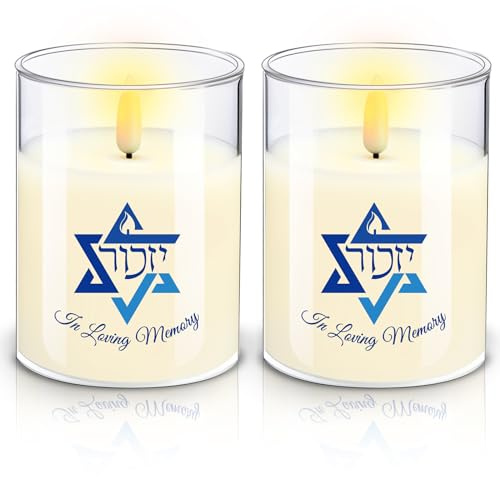 VIHOSE 2 Pcs Electric Memorial Candle LED Yahrzeit Candle for Loss of Loved One Sympathy Yizkor Flameless Candles Battery Powered Gift for Prayers Yom Kippur Chanukah Funeral Decoration