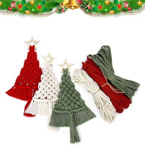 3 Set Makramee Set, Weihnachtsbaum Makramee Diy, Makramee Weihnachten, Makramee Set Weihnachten, Mit Anleitung Und Video Tutorials, Makramee Weihnachten Set Für Weihnachts Deko, Weihnachtsschmuck
