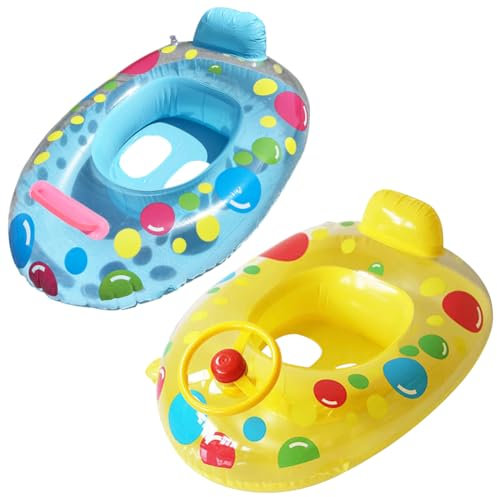 Anello di Nuoto per Bebè, 2 pcs Anello di Nuoto con del Volante, Bambino Nuotare Anello, Salvagente Neonato Galleggiante Gonfiabile, Adatto Bambini Piscina Estiva All'aperto Giocattoli(Blu + Giallo)