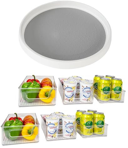 Intirilife Kit de cuisine : plateau tournant 360° & set de 6 boîtes pour réfrigérateur - réfrigérateur, rangement, ordre, organisateur pour épices, aliments