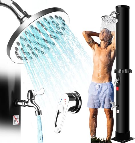 Qdreclod Douche Solaire 35 Liters, Douche de Jardin avec Pommeau de Douche Rotatif et Robinet à Pied, Douche Solaire Piscine Extérieure pour Jardin Plage, Température de l'eau Réglable, Jusqu'à 60 °C