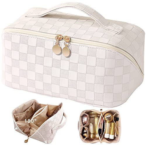 TOPALL Beauty Case da Viaggio Donna,Grande Borsa Cosmetica da Viaggio,Trousse Trucchi Donna in Aggiornata PU Pelle,Borsa Porta Trucchi da Toilette Makeup Bag Organizer