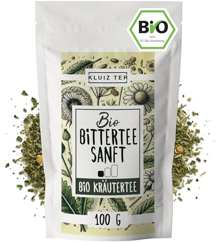Bio Bittertee Sanft - 100 Gramm Bittertee Bio lose I Bitterstoff Tee mit Löwenzahn, Mariendistel, Wermut, und weiteren Bitterkräutern I Kräuter Tee Bitterstoffe by KLUIZ TEA