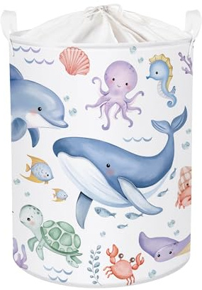 HUUMONSS Grande Cesta Ropa Sucia Animales Mar Plegable Cestos Almacenaje Ropa Juguetes para Padres, Ballenas Azules, 63L