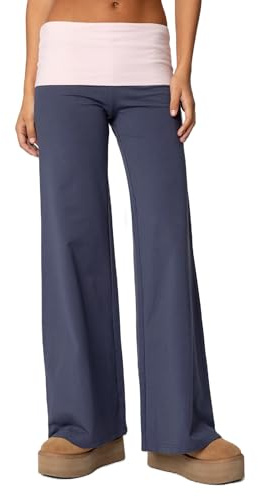 Betrodi Fold Over Yoga Pants for Women Y2k Low Rise Folding Flared Legging Stretchy Leisure Wide Leg Sports Pants