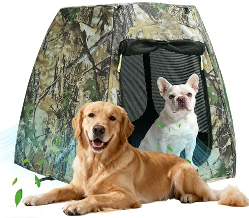 Dog Tent for Medium & Large Dogs, Pop Up Dog Enclosure, Waterproof Pet Tent with Zipper & Ground Spike, Portable Pet Playpen for Camping Beach, Puppy Tent Outdoor/Indoor 37.4x37.4x24.4 inch (Size L)