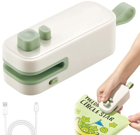 Mini Folienschweißgerät, 2025 Neuest Bag Sealer Mit Cutter, Küchen Gadgets, Wohnung Must Have,Lebensmittellagerung, Tüten Schweissgerät Für Plastiktüten Beutel Und Chips Kleine (Grün)