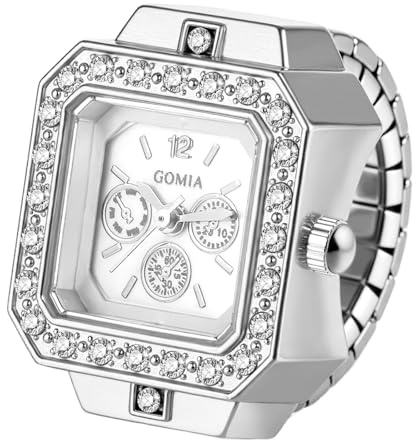 OIDEA Reloj Anillo Elástico Mujer: Relojes de Dedo de Cuarzo Analógico Extensible Caja con Diamantes de imitación Esfera Decorativa con Tres Ojos Correa de Aleación - para Uso Diario Ocio Regalo