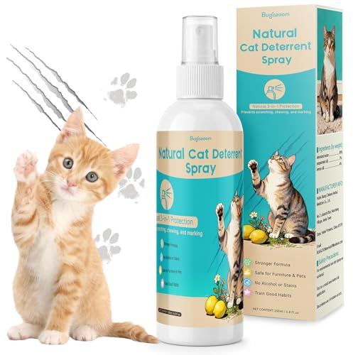 Natural Cat Deterrent Spray Indoor, Cat Repellent Spray for Furniture, Safely Cat Pee Stopper, Anti Furniture Scratching, Stops Urine Marking, Kitten Training Spray for Sofa, Rugs, Chairs, 200ml