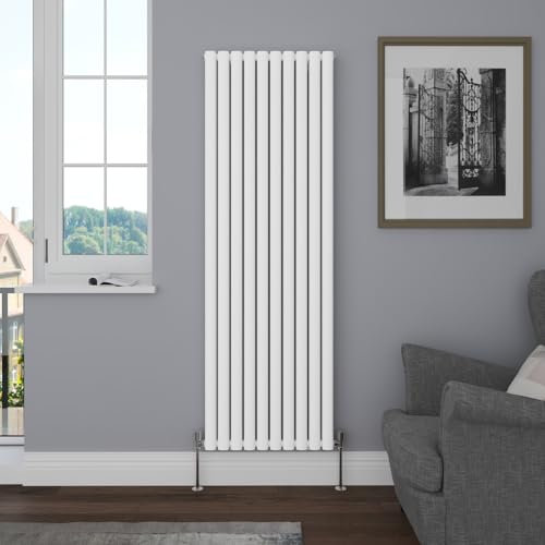NRG Vertical 1800x590 Oval Column Designer Radiator Bathroom Central Heating Double Panel Gloss White