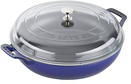 (Dark Blue) - Staub Cast Iron 3.3l Braiser with Glass Lid - Dark Blue