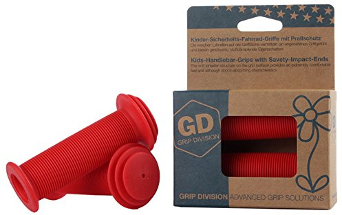 Poignées de vélo GD Grip Division® pour enfant avec sécurité – Protection contre les chocs | Sans phtalates, rouge, 100 x 43 mm