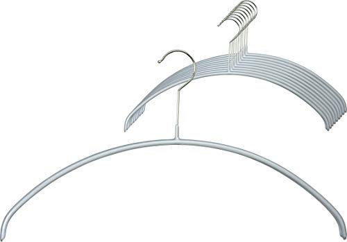 MAWA Kleiderbügel, Set mit 10 hochwertigen, platzsparenden, rutschfesten Kleiderbügeln, ideal für T-Shirts und Pullover, mit 360° drehbarem Haken und Rutschfester Beschichtung, 40 cm, Silber