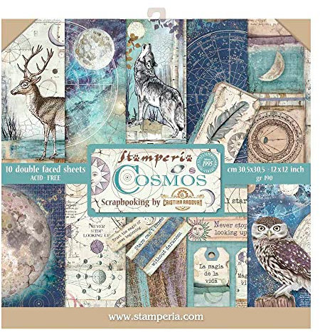 STAMPERIA SBBL56 Papierblock 10 Blätter doppelseitig Cosmos, Papier, Mehrfarbig, 30.5 x 30.5 (12 x 12), 1 Set