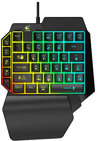 Auveach Tastiera da Gioco a Mano Singola K15 a LED Retroilluminata Arcobaleno 39 Tasti USB Ergonomica con Supporto da Polso per Computer Portatile (Versione PUBG)