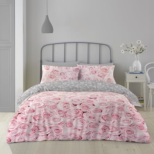 Gaveno Cavailia Peony Flowers Bellerose Double Duvet Set Pink Bedding, 3 Piece Cotton Blend Reversible Floral Bedlinen, Easy Care Bedset, 1 Quilt Cover + 2 Pillow Cases 245865