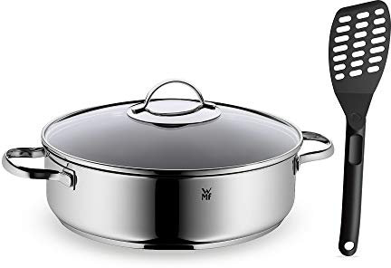 WMF - Juego de Sartén Profi Plus con Tapa de Acero Inoxidable de 28 cm + Espátula para sartenes