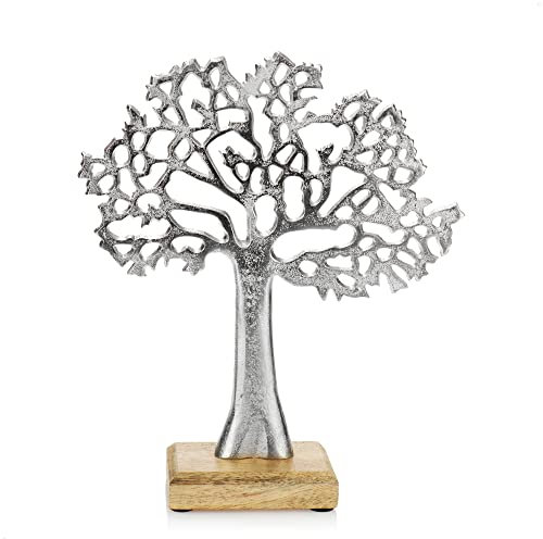 com-four® Deko-Aufsteller Baum - Metall-Baum auf Holzsockel - Deko-Baum aus Metall zum Hinstellen - Lebensbaum zum Verschenken (1 Stück - Baum)