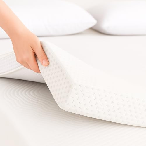 Topper Viscoelastico Nucleo 100% Viscoelastica | 105 x 190cm | Grosor 4CM | Fabricado en España | Alivia Tensiones Musculares | Sobrecolchon Desenfundable y Lavable | Transpirable y Antiacaros