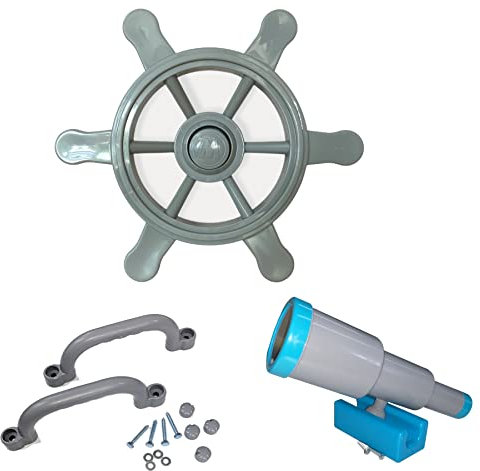 Zubehör Spielturm-Set grau - Piratenlenkrad, Fernrohr, Handgriffe Zubehör Baumhaus