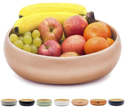 Dehaus® Groß Stilvolle Handgemacht Bambus Schüssel 30cm, als Obstschale, Salatschüssel oder Brotkorb, Obstkorb aus Holz, moderner Holzschale, große runde Schale (Roségold)