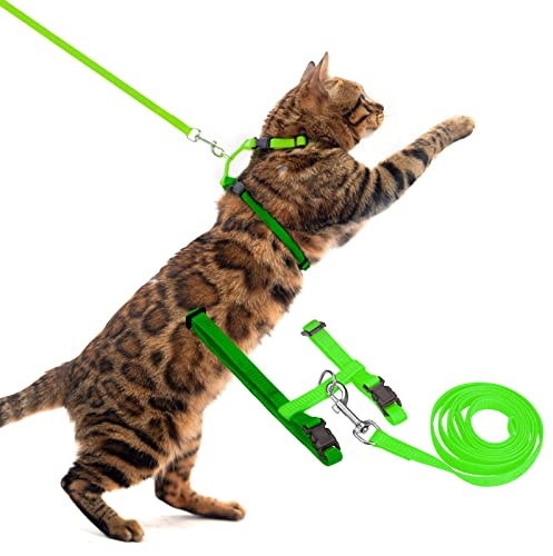 PUPTECK Adjustable Cat Harness and Lead Set Escape Proof Kitten Strap Collar for Walking Travel, Green, S