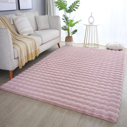 Carpettex Hochflor Teppich Wohnzimmer Modern 3D Optik Einfarbig Design Plüsch Teppich Rosa 80 x 250 cm - Shaggy Teppich Schlafzimmer Flauschiger Teppich Weich - Küchenläufer Läufer Wohnzimmerteppich