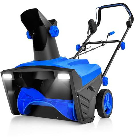 GYMAX Elektro Schneefräse mit 2 LED-Leuchten, Einstellbarer Schneefangkorb & 9 m Wurfreichweite, Schneeschieber mit Motor, 50 cm Arbeitsbreite, 25 cm Arbeitshöhe (Blau)