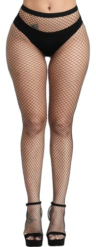 LZL1517 Calze a rete per Donna Sexy vita alta Collant a rete (Taglia unica, Calze a rete nere-M/Griglia)