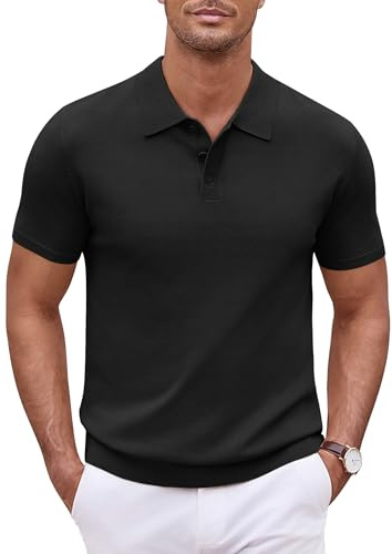 COOFANDY Suéter Polo Masculino de Manga Corta Punto Poloshirts Verano básico Golf Polo Elasticidad Negro S