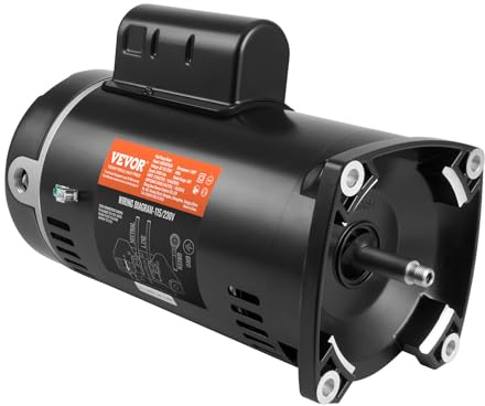 VEVOR 1,5 HP 56Y Motor de Bomba de Piscina 115 V (12,8 A) / 230 V (6,4 A) 3450 RPM Factor de Trabajo 1,1 Condensador 90μF/250V Motor de Repuesto de Brida Cuadrada Giratorio CCW para Piscinas