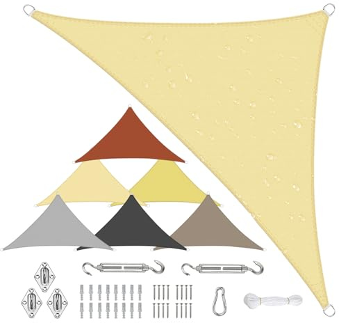 Sichtschutz Sonnensegel Wasserdicht Dreieckigig 3x4x5m aus PES-Polyester 95% UV-Schutz Witterungsbeständig Reißfest Viele Größen und Farben mit Befestigungsset für Terrasse Garten, Beige
